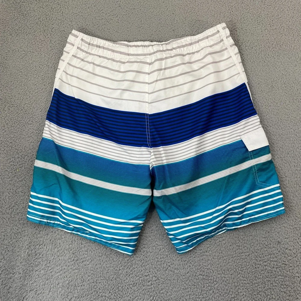 Ocean Pacific OP Swim Trunks Men XL White Blue Striped Lined Beach Surf